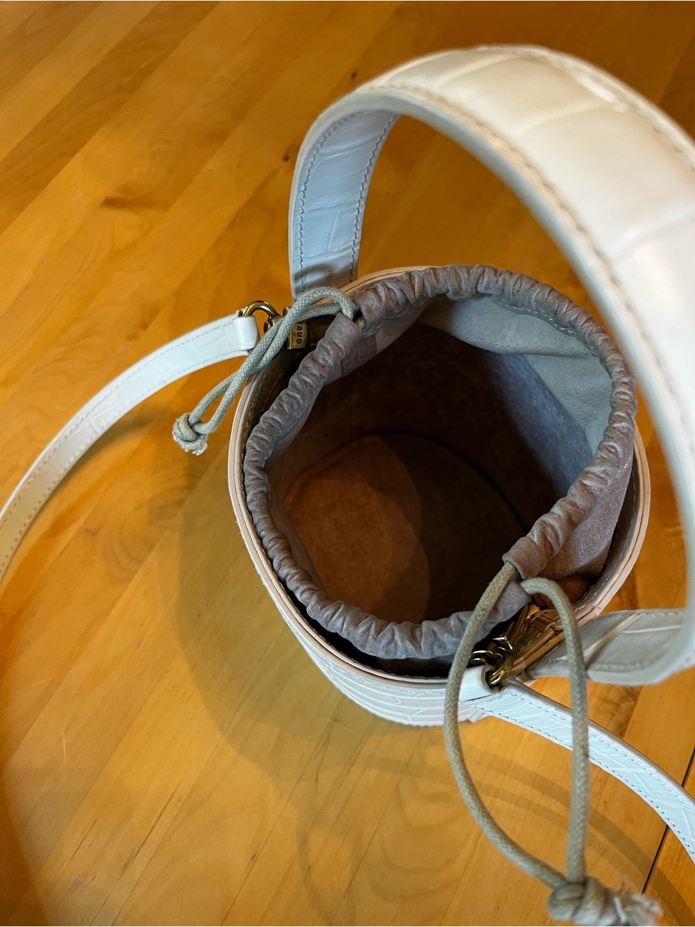 Staud | White Croc-Embossed Bucket Bag with Top Handle - Picture 7 of 8
